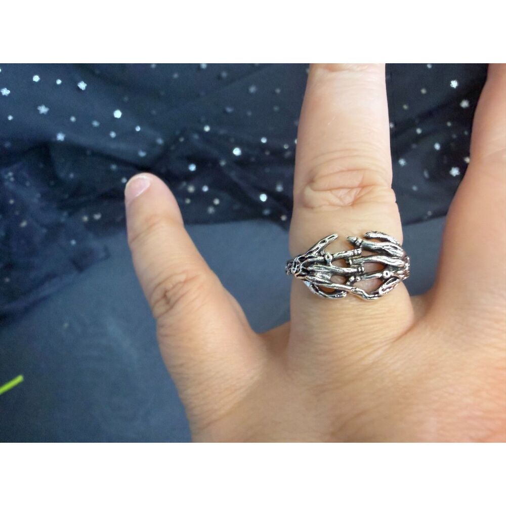 Skeleton Hand Ring Size 8, Silver Tone Gothic Statement Ring